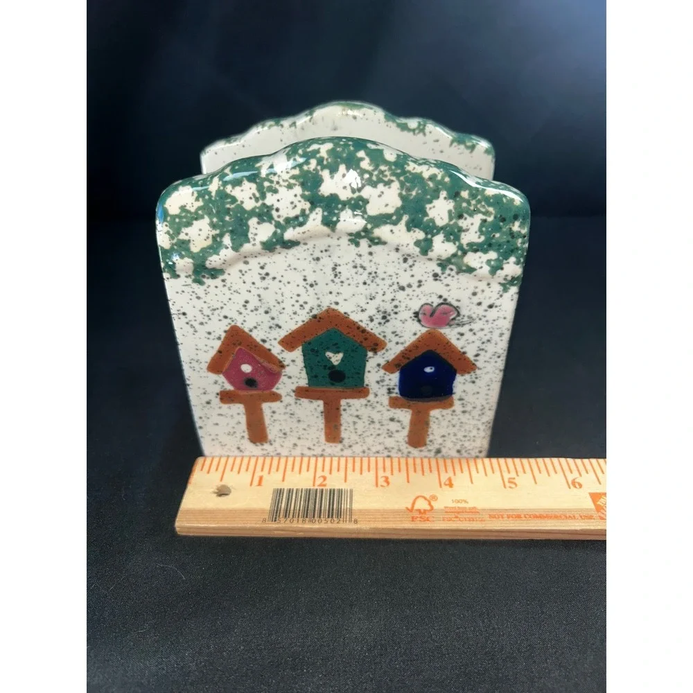 Gibson Design Ceramic‎ Napkin Holder Rustic Birdhouse Speckled Green Kitchen